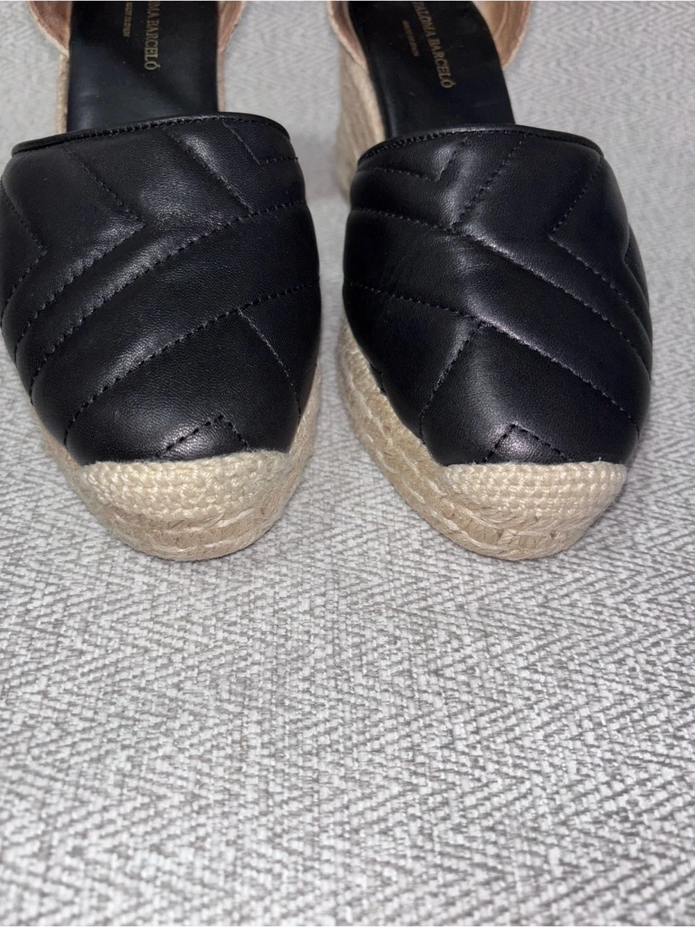 Paloma Barcelo black quilted leather wedge espadrilles ankle strap EU 38 US 7.5